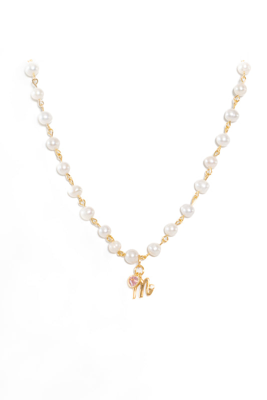 Pearl Initial Necklace in Pink